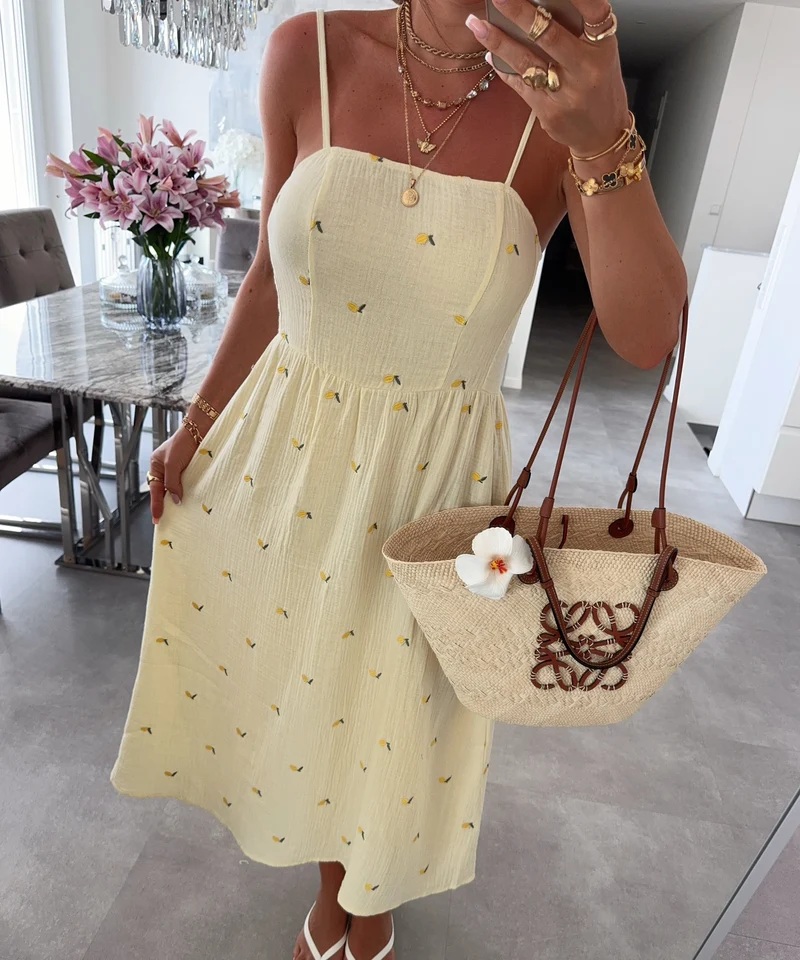 Musselin Maxi Kleid Gritt Zitrone Gelb