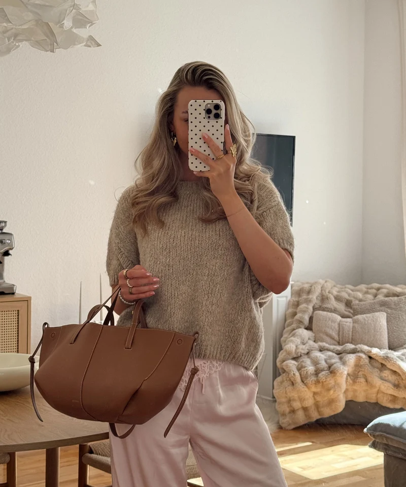 Kurzarm Strickpullover Nele Taupe