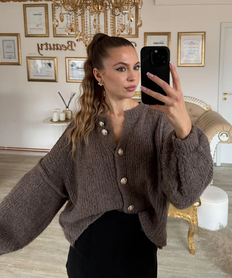 Oversize Strickjacke Jalsi Kurz Hellbraun