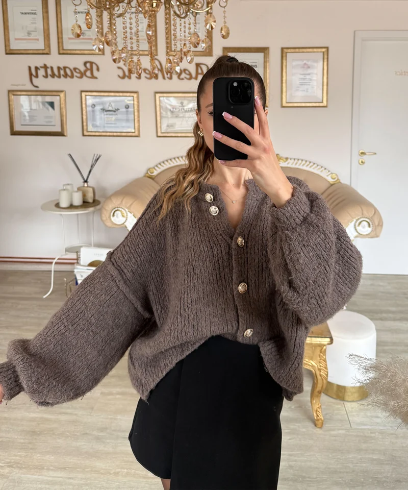 Oversize Strickjacke Jalsi Kurz Hellbraun