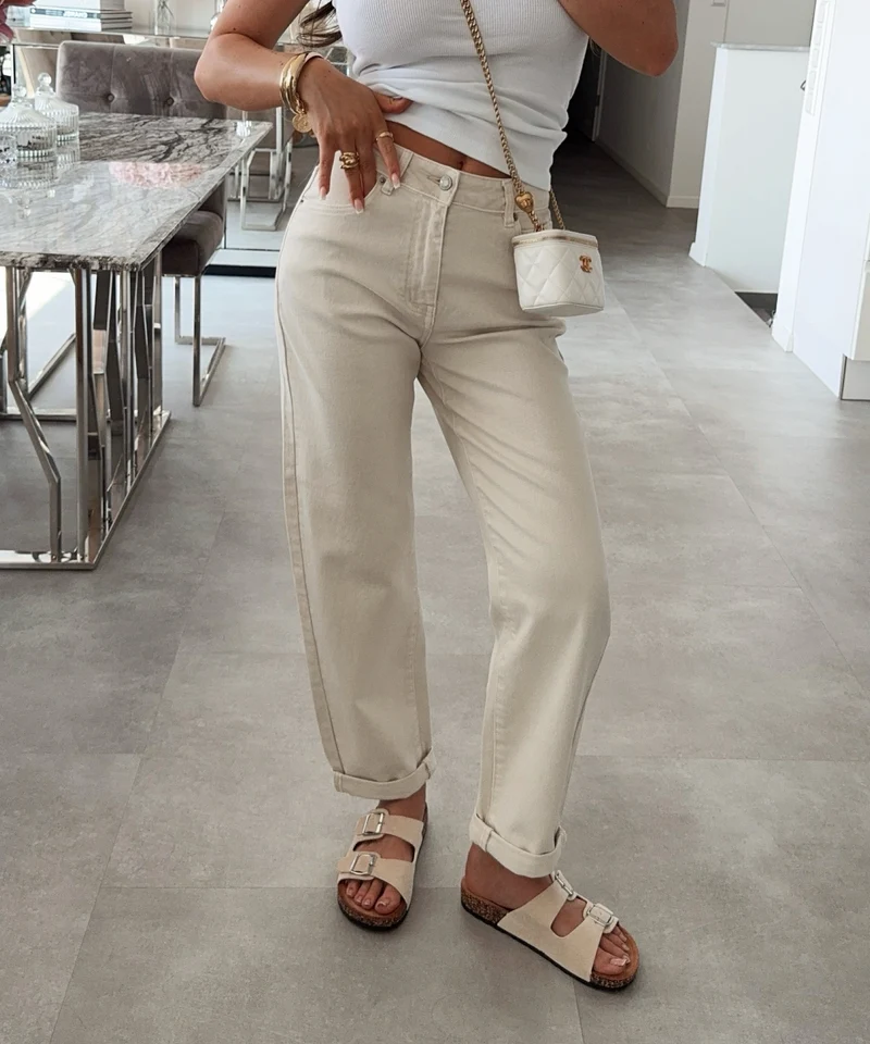 Stretch Mom Jeans Leava Beige