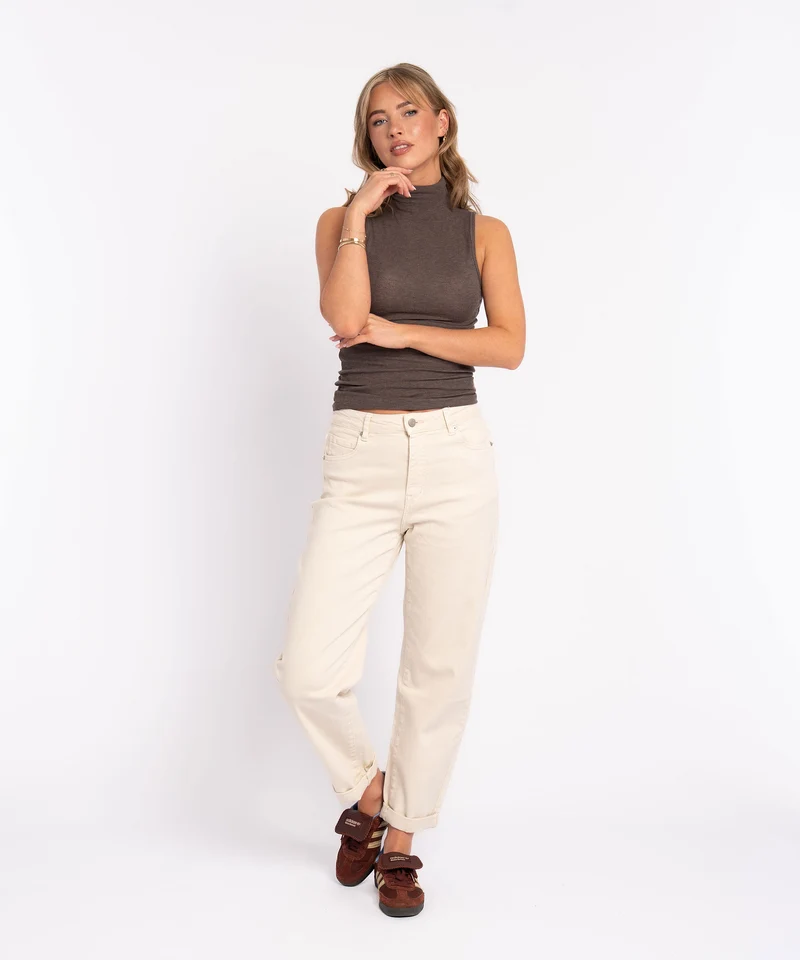 Stretch Mom Jeans Leava Beige