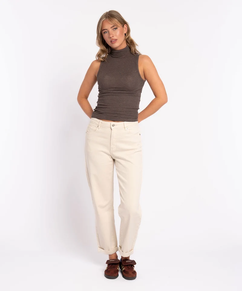 Stretch Mom Jeans Leava Beige
