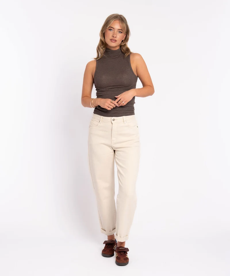 Stretch Mom Jeans Leava Beige