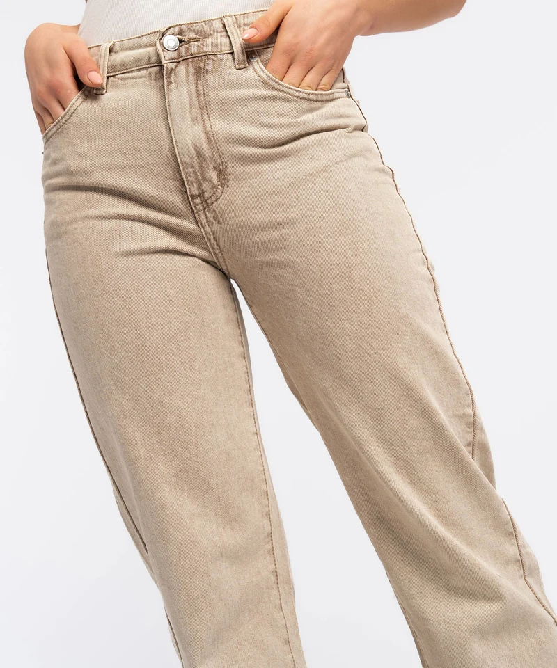 Stretch Mom Jeans Leava Dunkelbeige