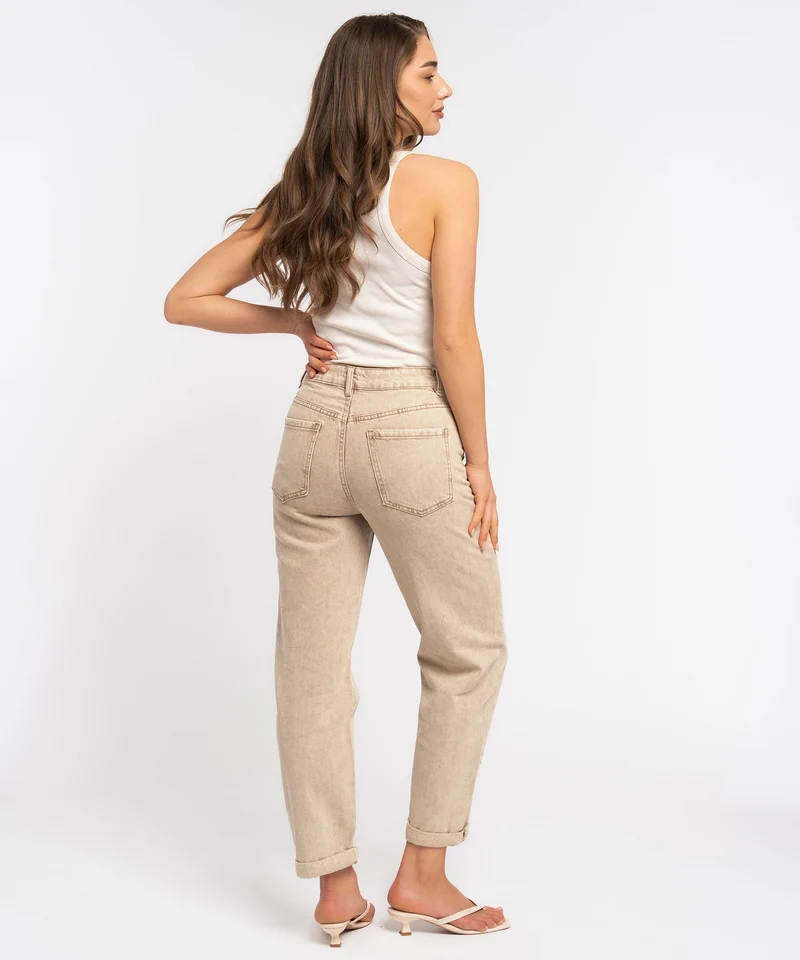Stretch Mom Jeans Leava Dunkelbeige