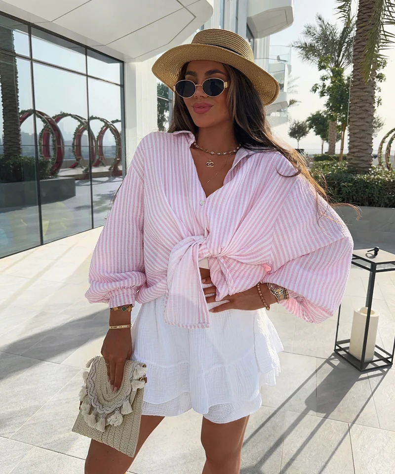 Musselin Bluse Laya Streifen Rosa