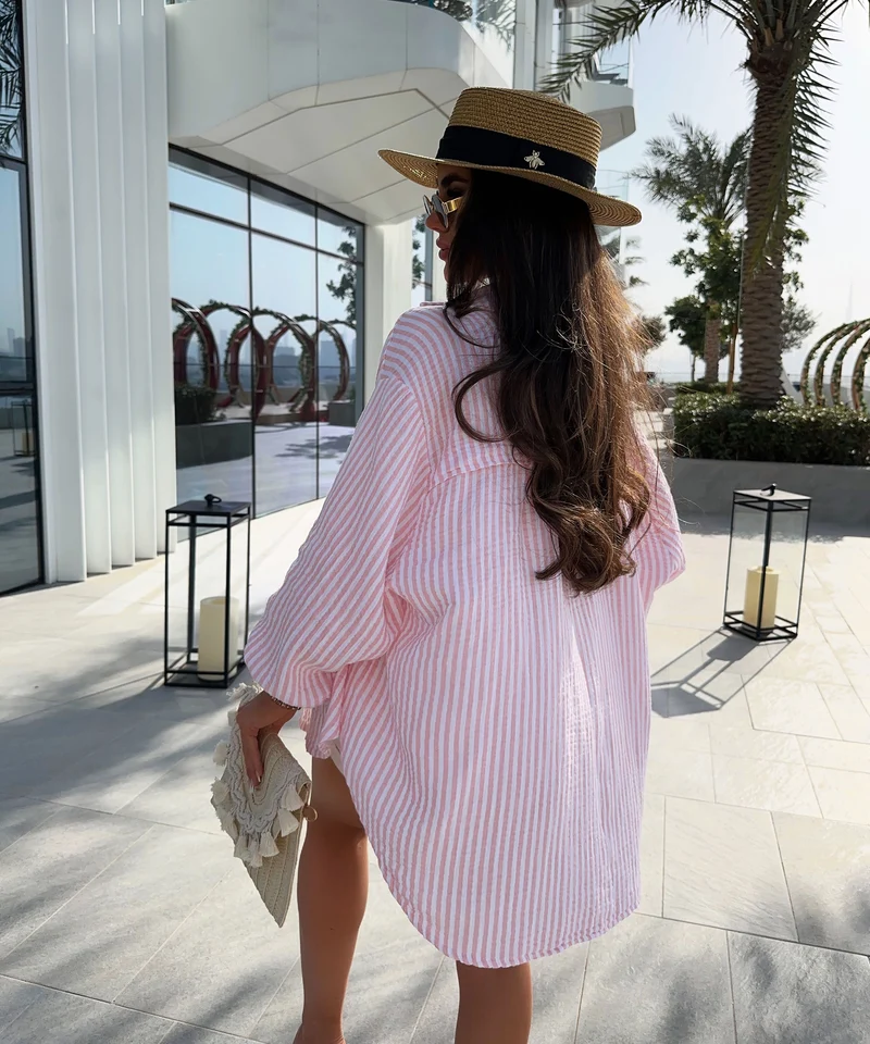Musselin Bluse Laya Streifen Rosa
