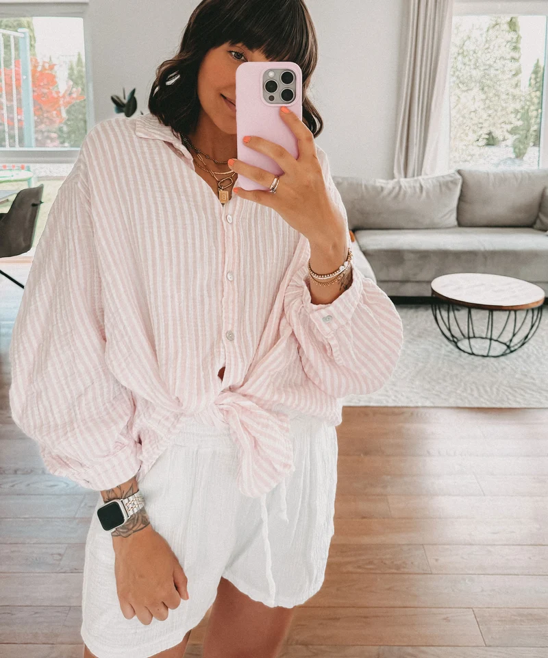 Musselin Bluse Laya Streifen Rosa