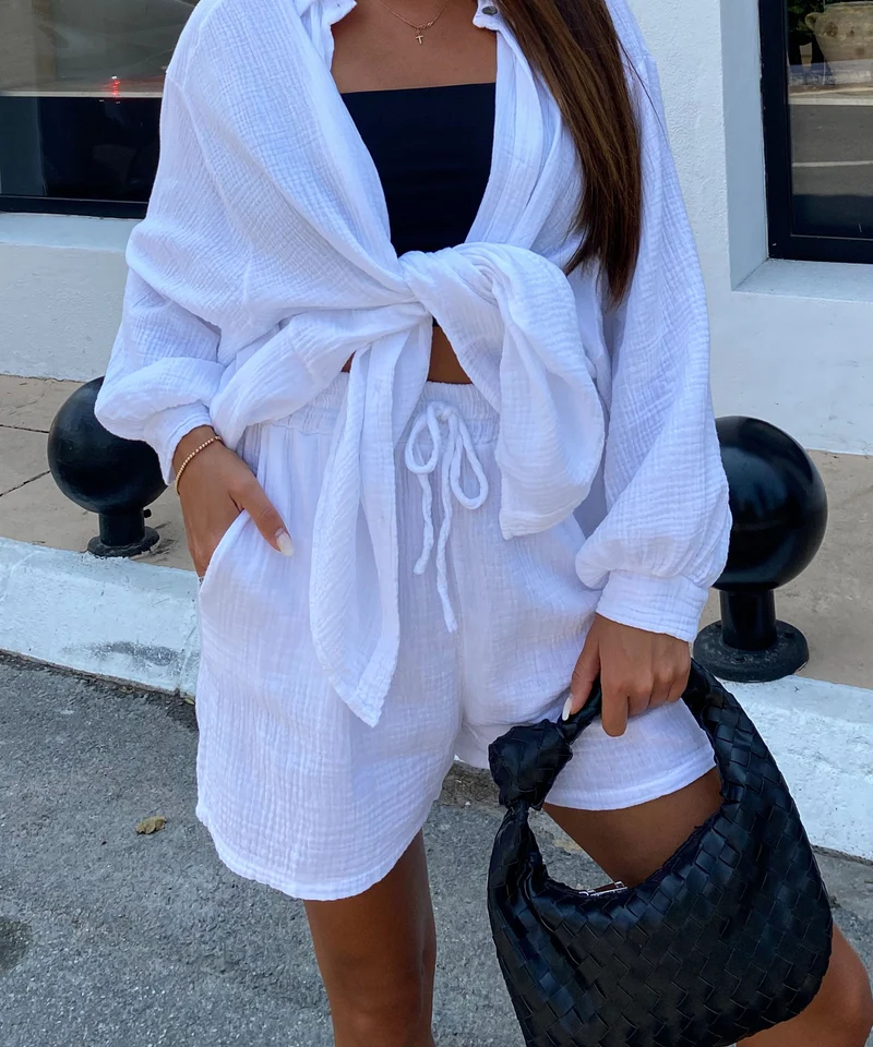 Oversize Musselin Bluse Freya Weiß Kurz