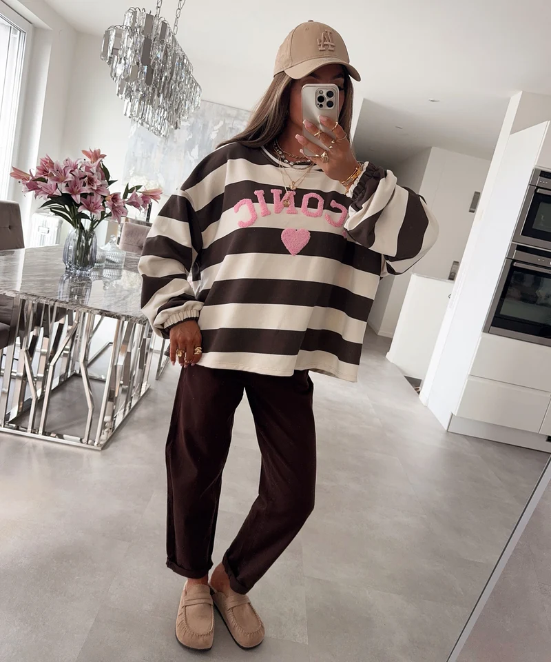 Streifen Pullover Iconic Braun Beige