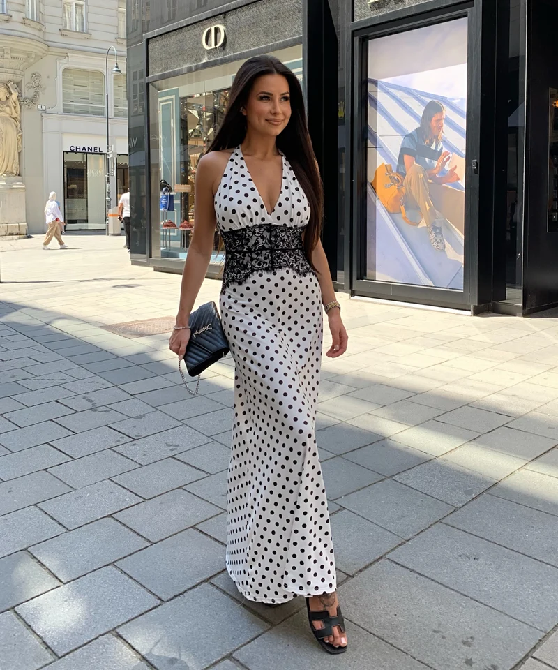Maxi Kleid Gabriela Punkte Weiß