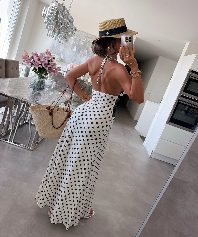Maxi Kleid Gabriela Punkte Weiß