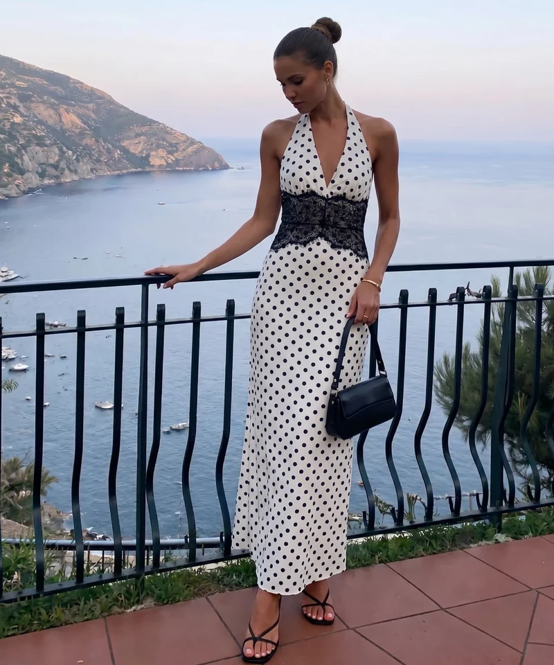 Maxi Kleid Gabriela Punkte Weiß