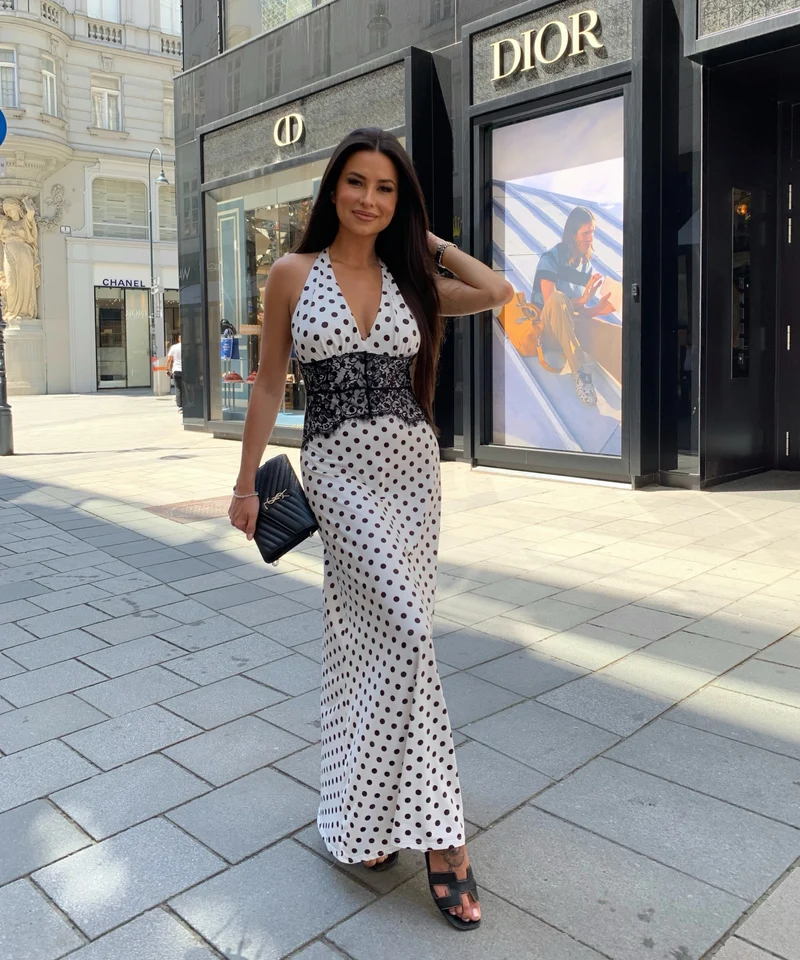 Maxi Kleid Gabriela Punkte Weiß