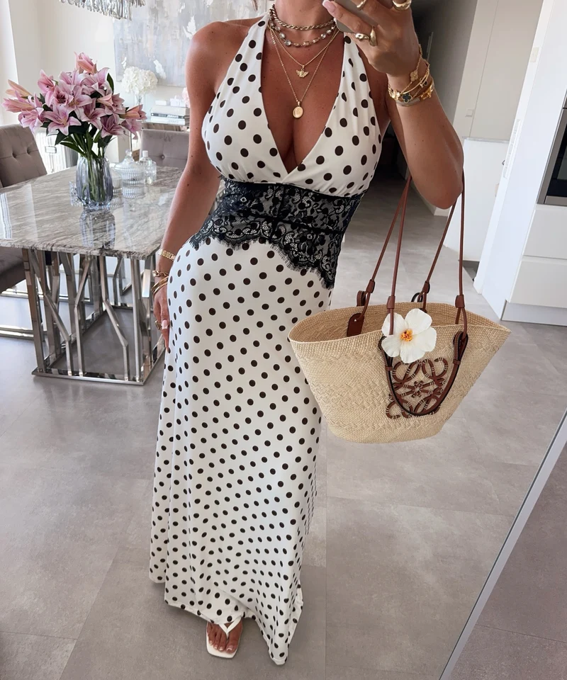 Maxi Kleid Gabriela Punkte Weiß