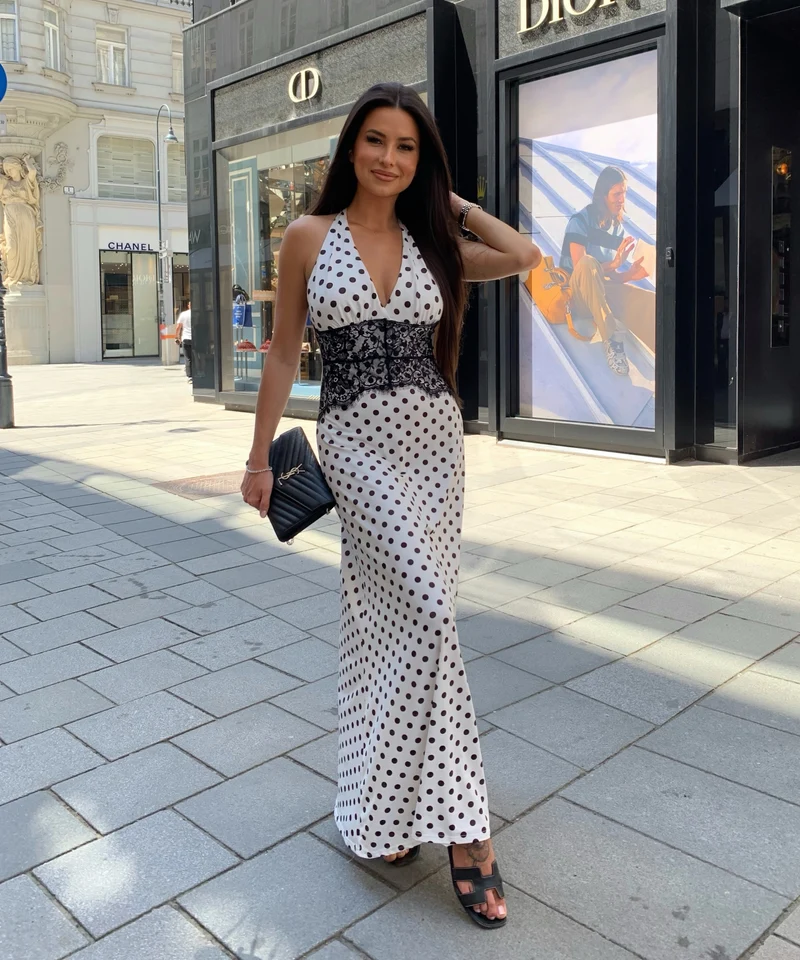 Maxi Kleid Gabriela Punkte Weiß
