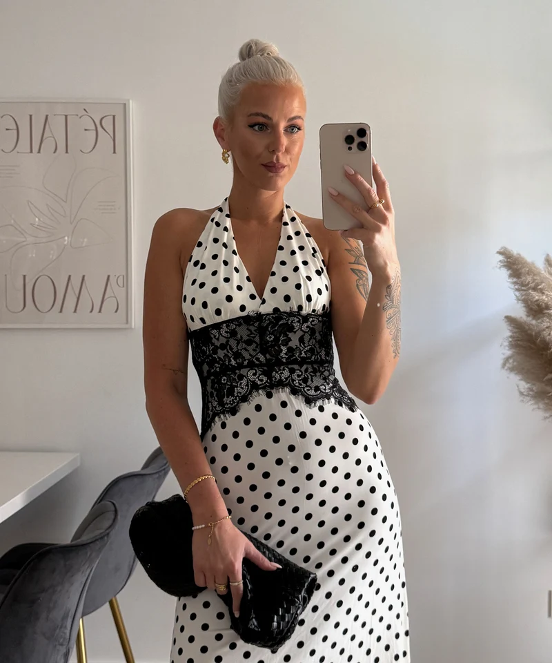 Maxi Kleid Gabriela Punkte Weiß