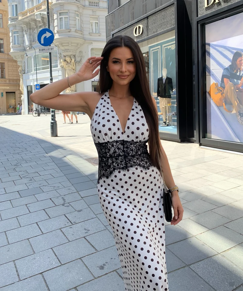 Maxi Kleid Gabriela Punkte Weiß