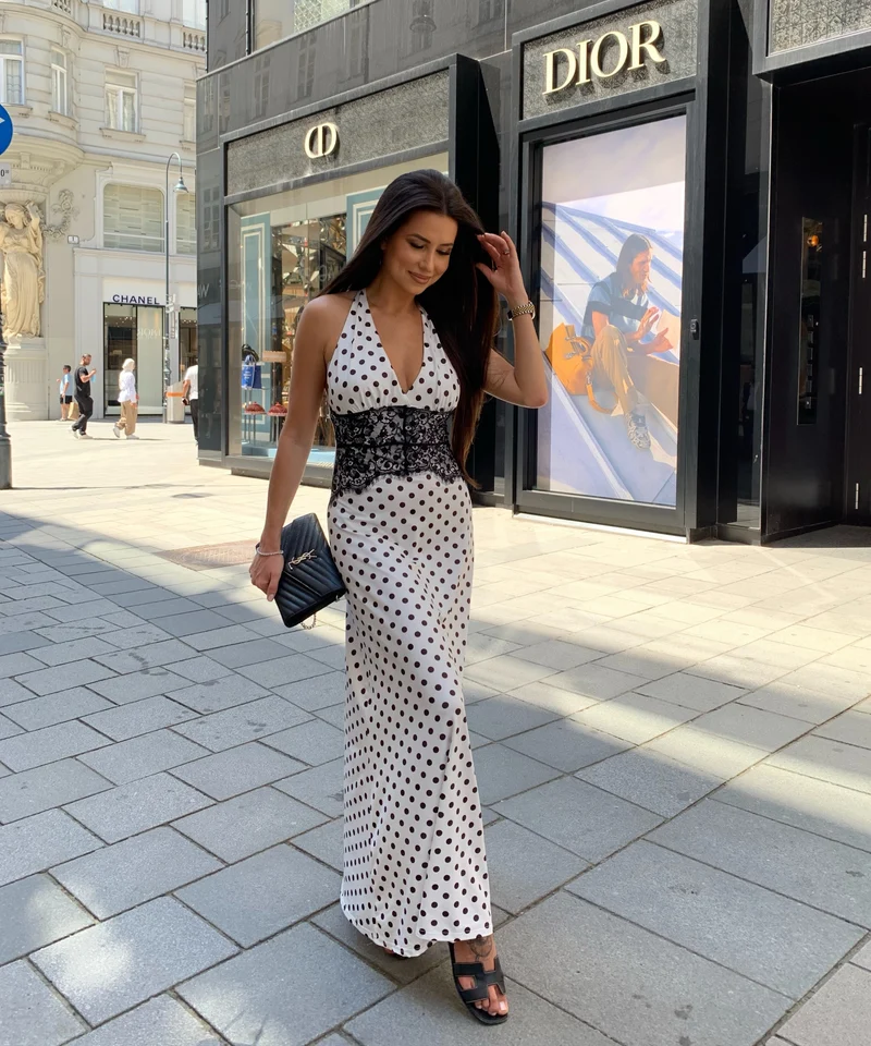 Maxi Kleid Gabriela Punkte Weiß