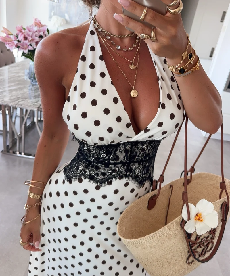 Maxi Kleid Gabriela Punkte Weiß