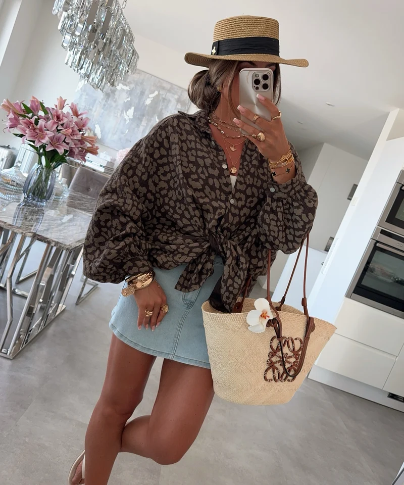 Oversize Musselin Bluse Dana Leo Braun