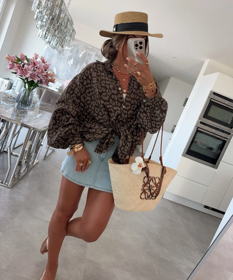 Oversize Musselin Bluse Dana Leo Braun