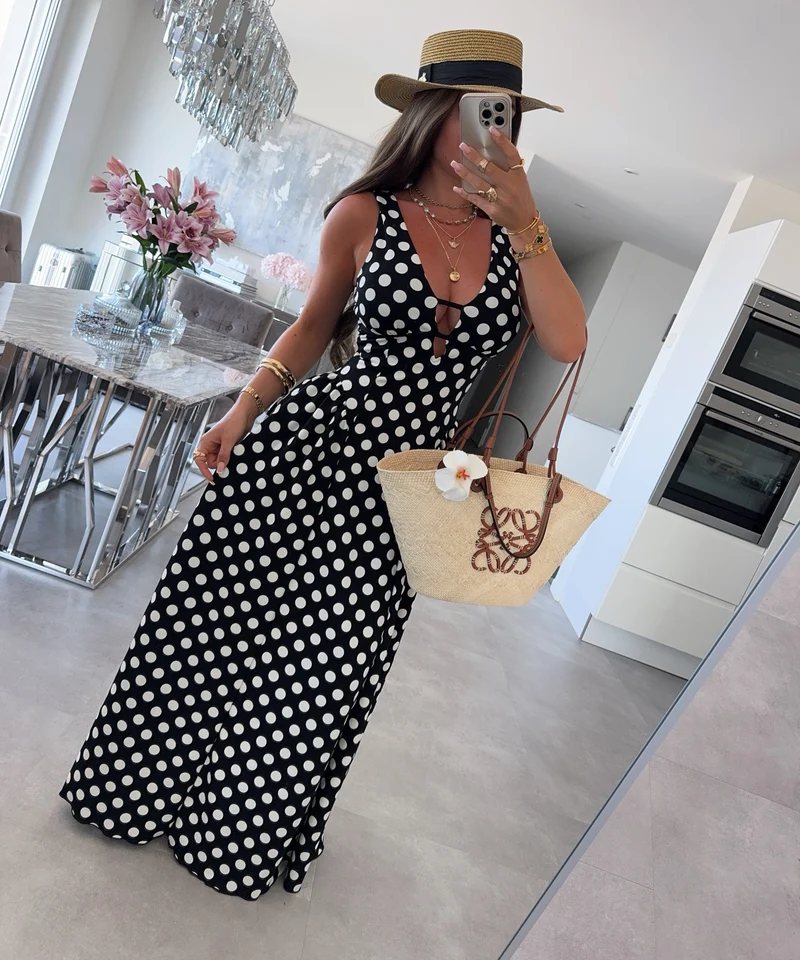 Maxi Kleid Junia Punkte Schwarz