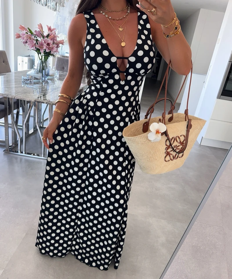 Maxi Kleid Junia Punkte Schwarz