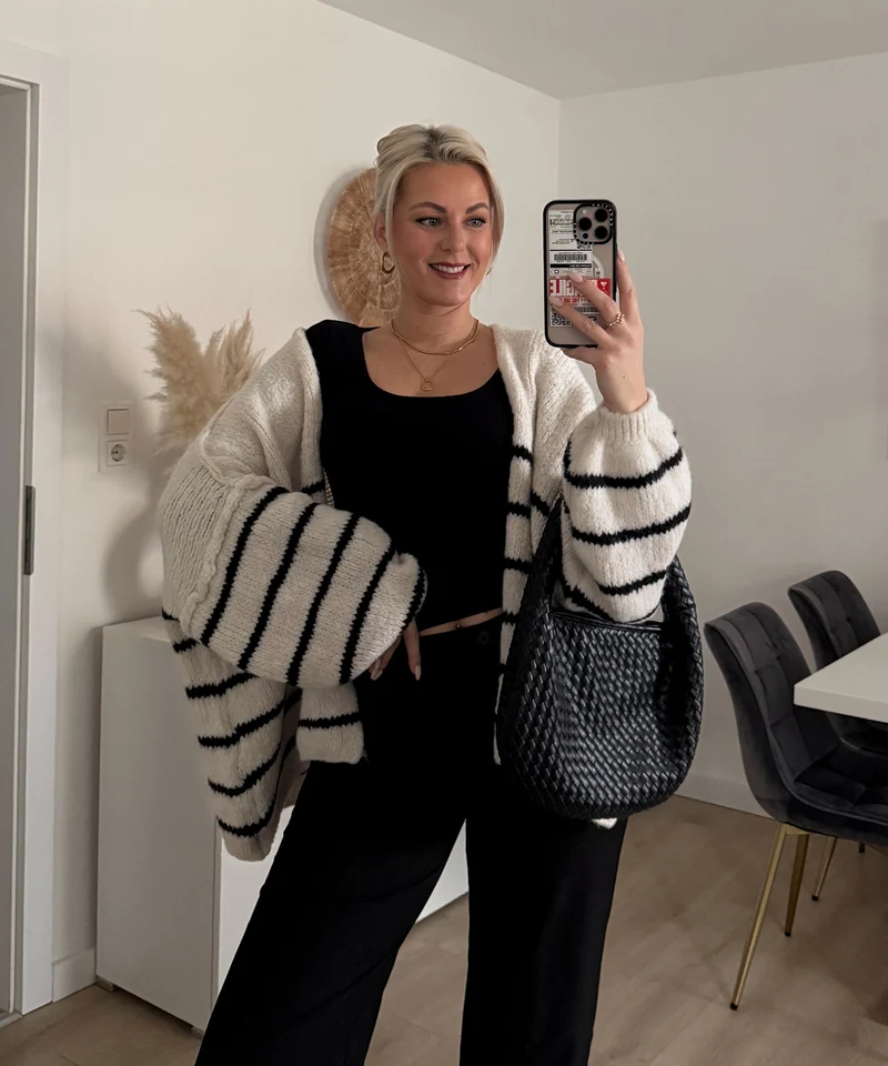 Cardigan Ray gestreift Weiß Schwarz