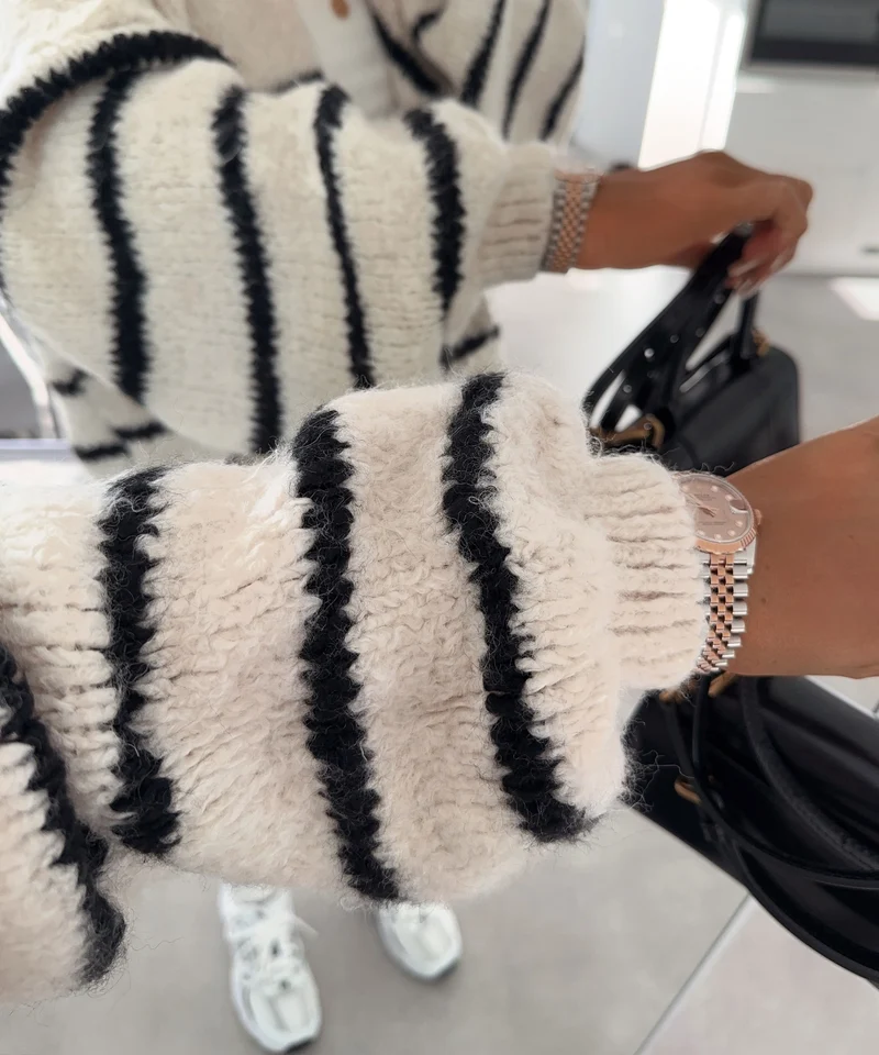 Cardigan Ray gestreift Weiß Schwarz