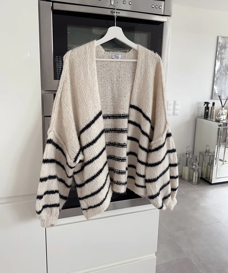 Cardigan Ray gestreift Weiß Schwarz