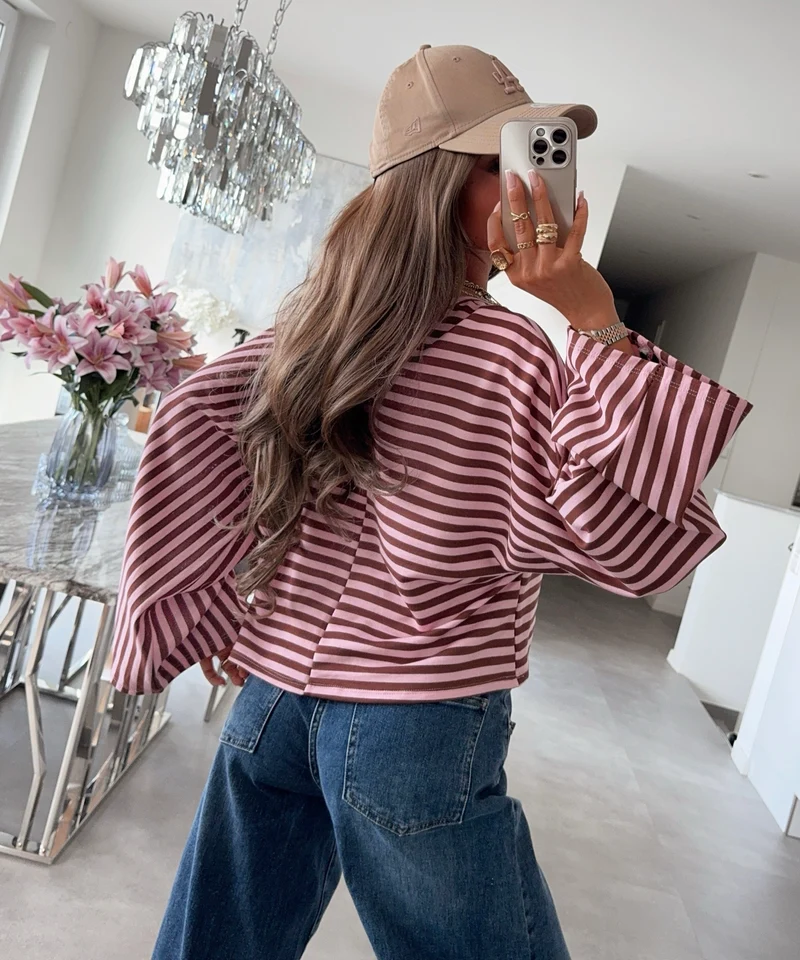 Longsleeve Gestreift Orea rosa braun