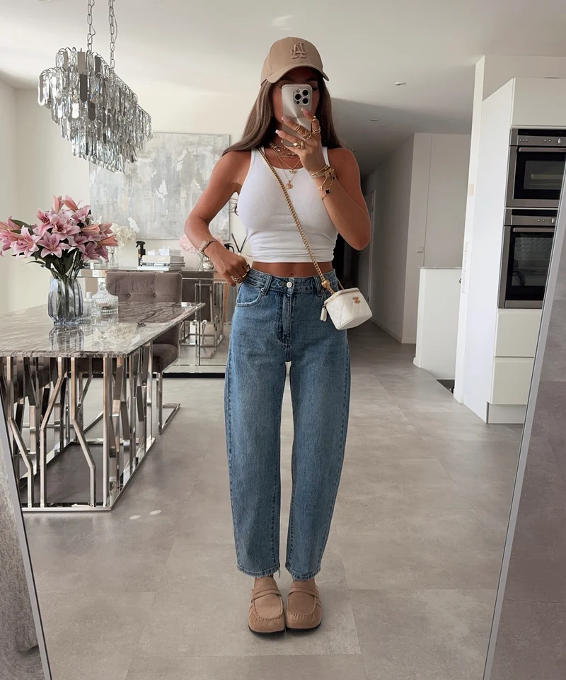 Stretch Mom Jeans Xaya Blau