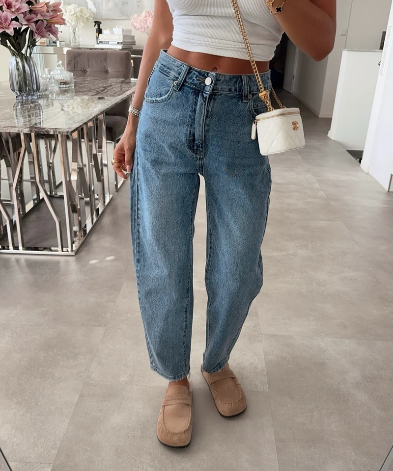 Stretch Mom Jeans Xaya Blau
