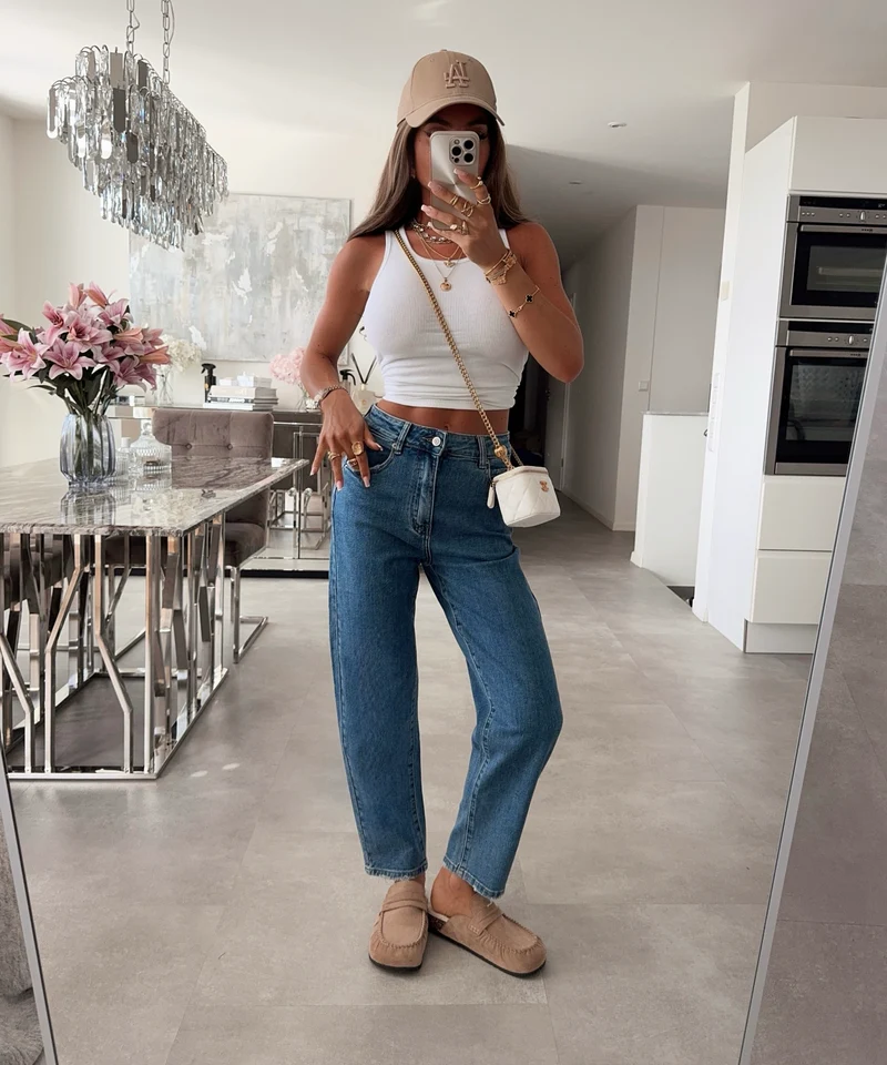 Stretch Mom Jeans Xaya Dunkelblau
