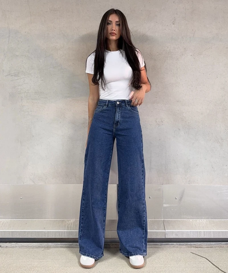 Stretch Wide Leg Jeans Lenna Blau