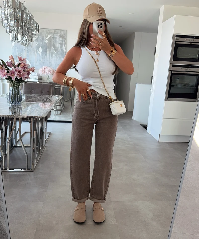 Stretch Mom Jeans Leava Taupe