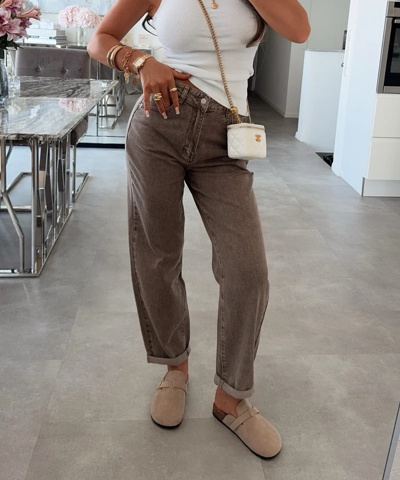 Stretch Mom Jeans Leava Taupe