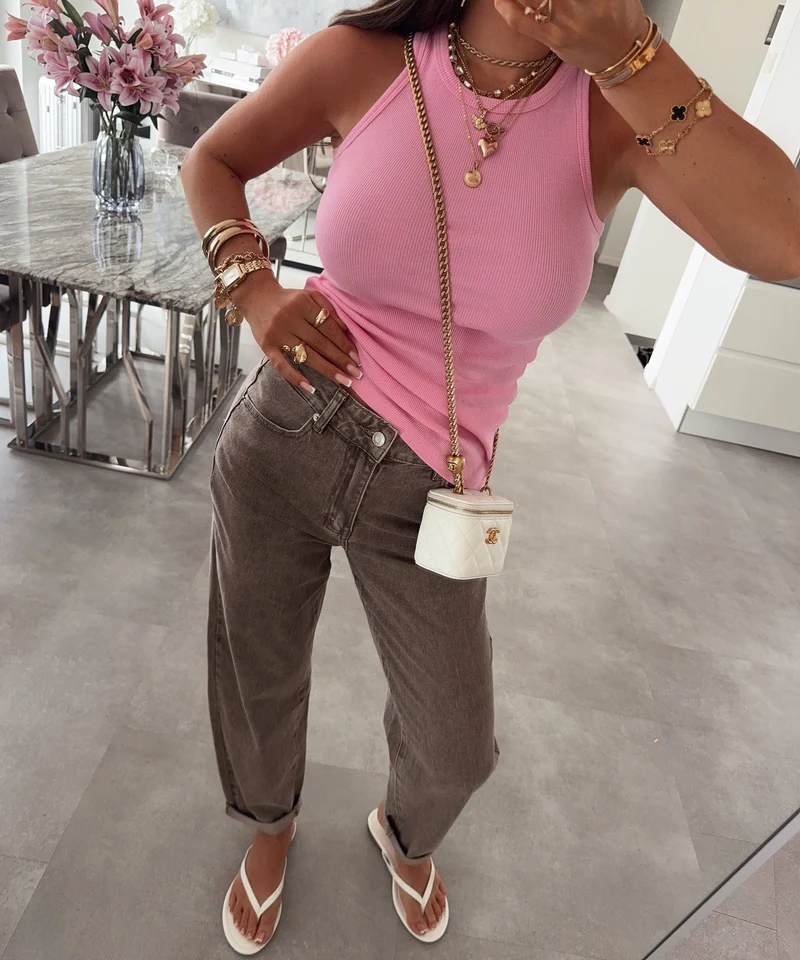 Stretch Mom Jeans Leava Taupe