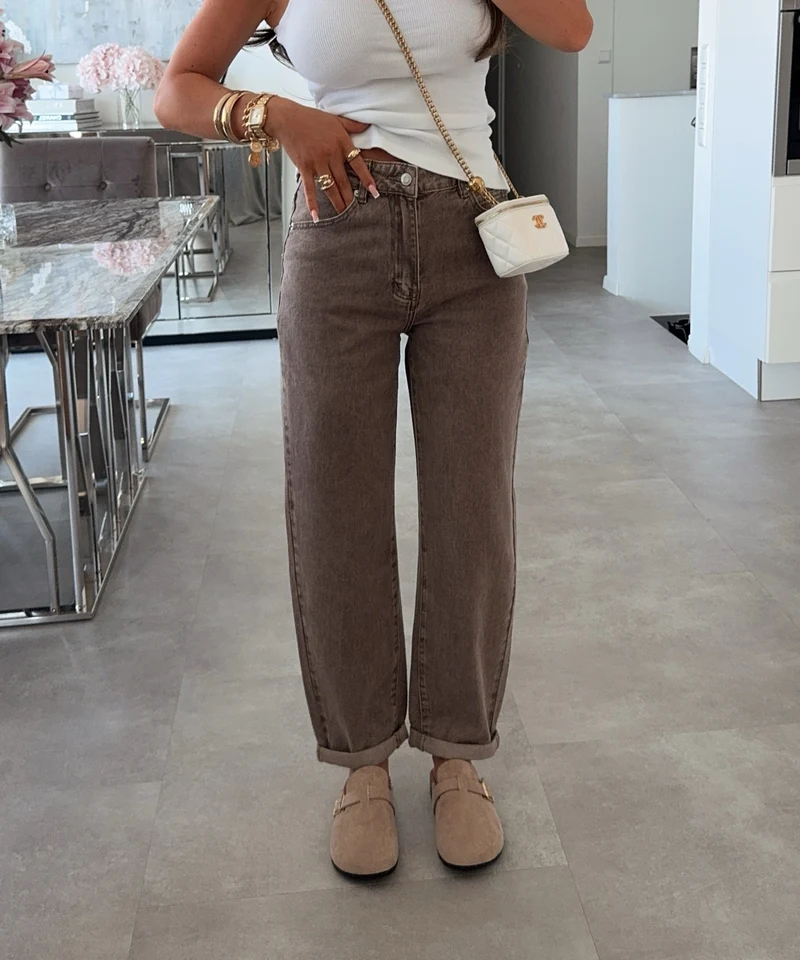Stretch Mom Jeans Leava Taupe
