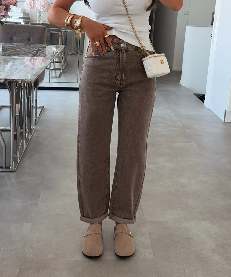 Stretch Mom Jeans Leava Taupe