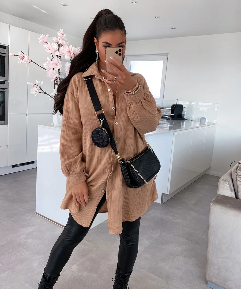 Oversize Musselin Bluse Freya Camel Lang