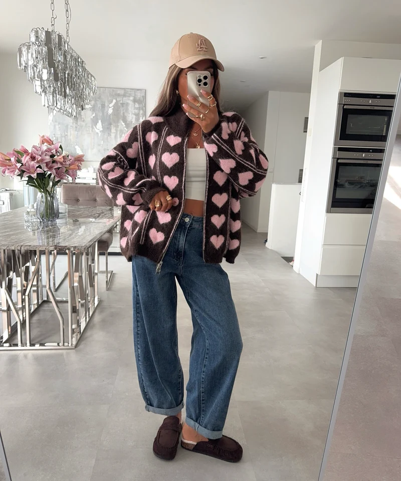 Zip Strickjacke Liviana Herz Braun Rosa