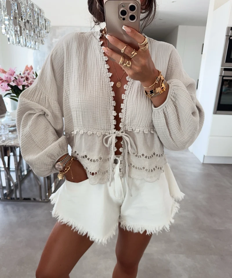 Musselin Bluse Rena Beige
