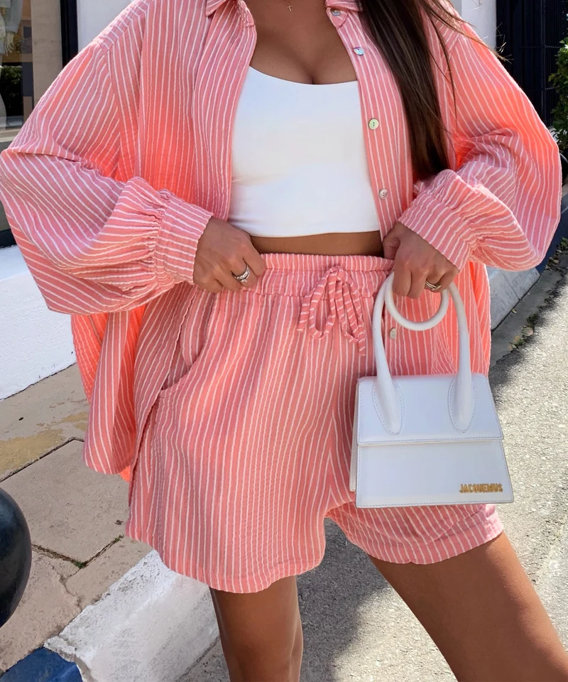 Musselin Shorts Felixa Streifen Peach