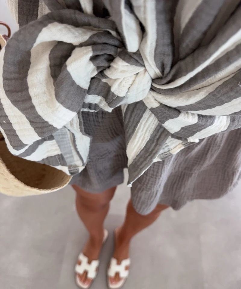 Oversize Musselin Kurzarmhemd Mala Streifen Taupe