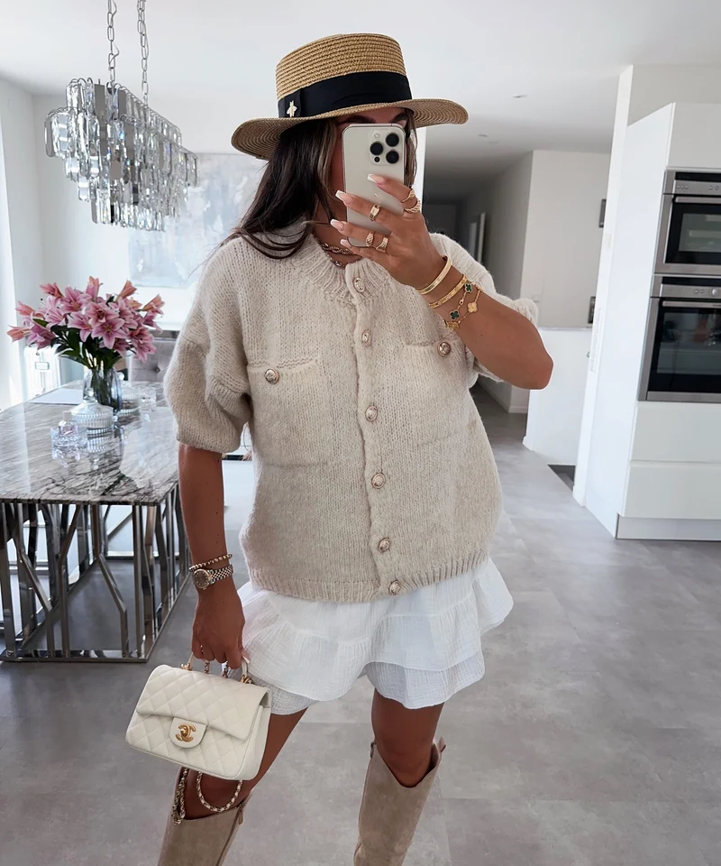 Kurzarm Strickjacke Liona Beige