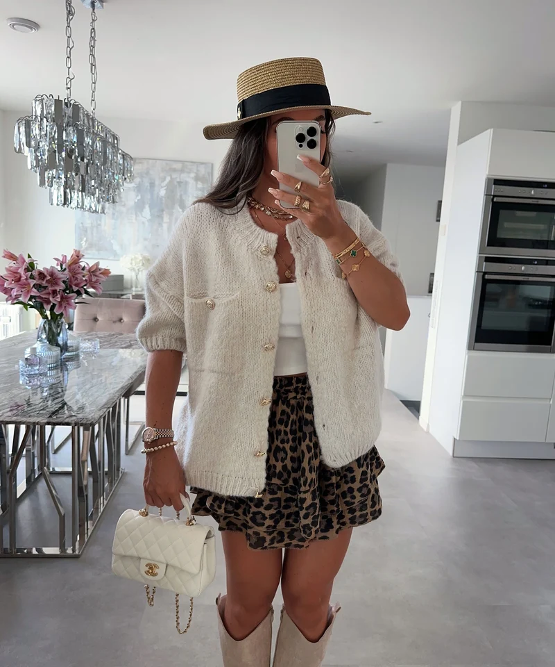Kurzarm Strickjacke Liona Beige