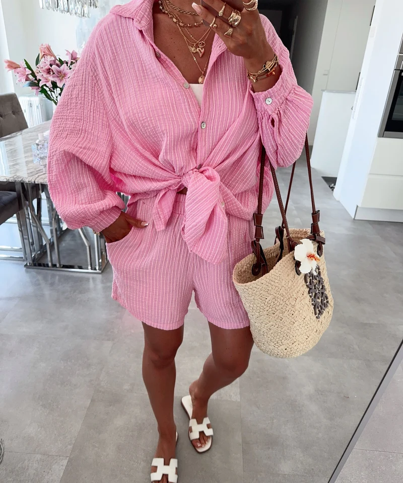 Musselin Shorts Felixa Streifen Hellpink